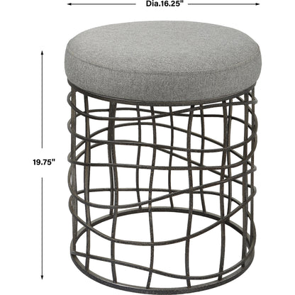 Carnival Accent Stool by Uttermost in gray and burnished silver. Made from iron, foam, fabric, mdf in a modern style.
