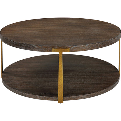 Palisade Coffee Table by Uttermost in coffee, antique gold. Made from mdf, oak veneer, metal in a modern style.
