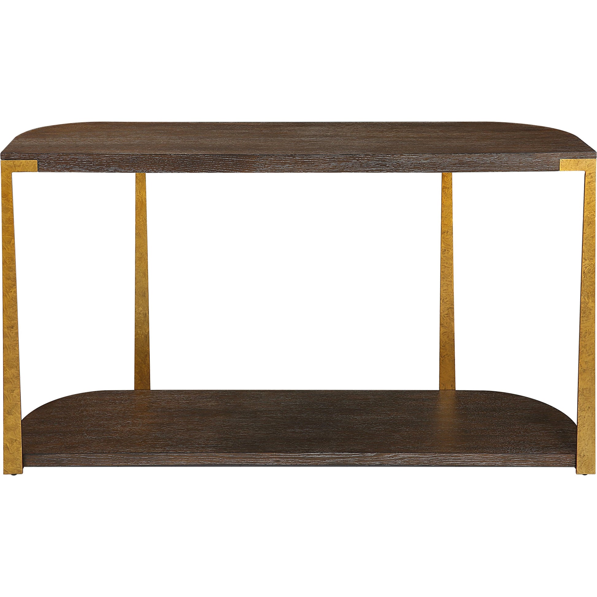 Palisade Console Table by Uttermost in coffee, antique gold. Made from mdf, oak veneer, metal in a modern style.