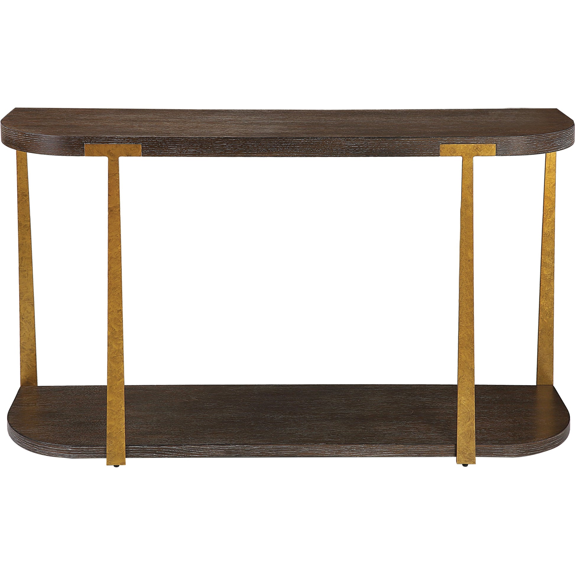 Palisade Console Table by Uttermost in coffee, antique gold. Made from mdf, oak veneer, metal in a modern style.