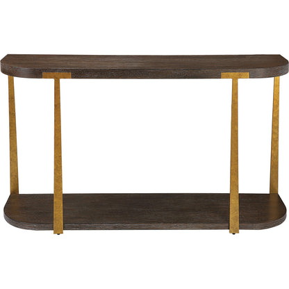 Palisade Console Table by Uttermost in coffee, antique gold. Made from mdf, oak veneer, metal in a modern style.