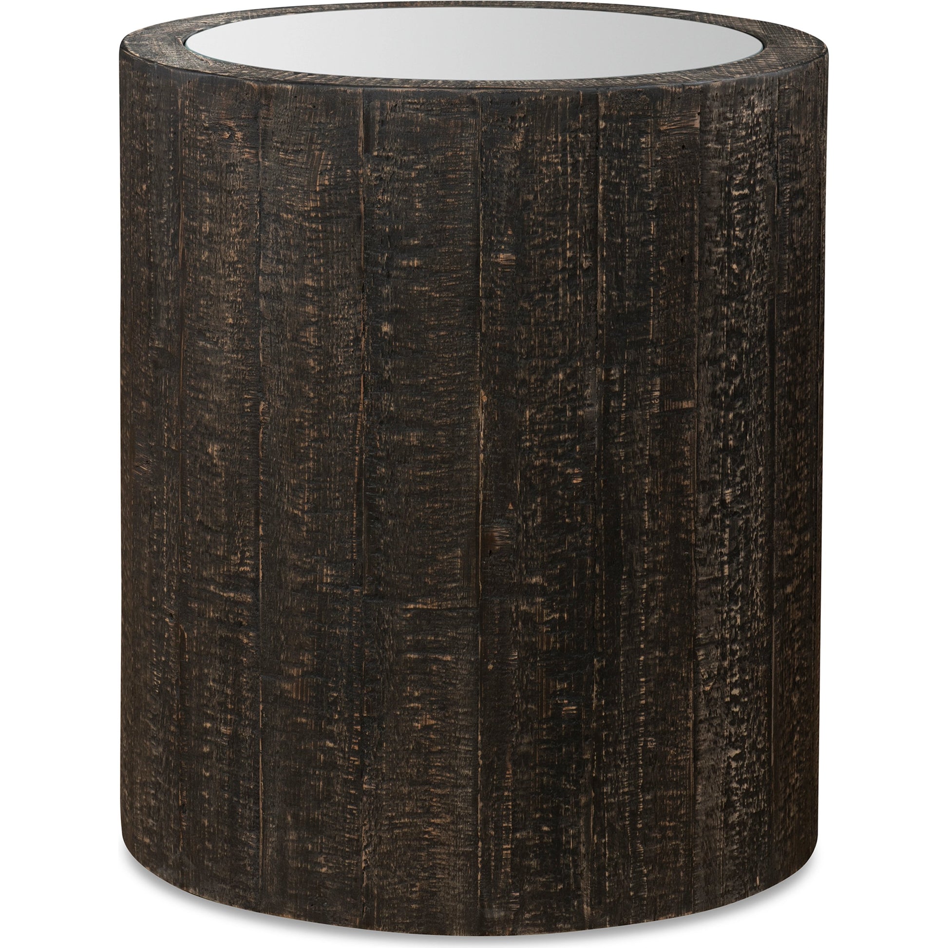 Sequoia Drum Table by Uttermost in dark walnut. Made from fir wood, plywood, mirror in a cottage & farmhouse style.