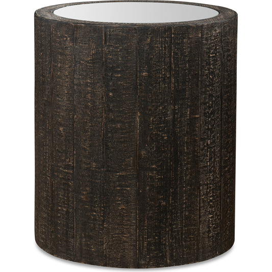 Sequoia Drum Table by Uttermost in dark walnut. Made from fir wood, plywood, mirror in a cottage & farmhouse style.