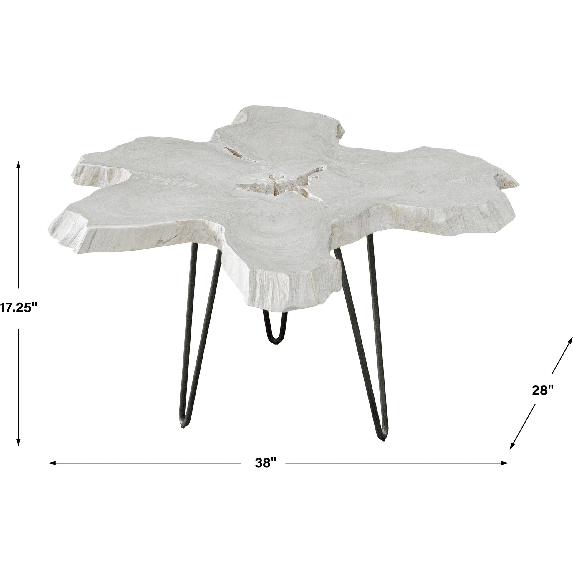 Trillium Coffee Table by Uttermost in bleached. Made from teak root with metal in a modern style.
