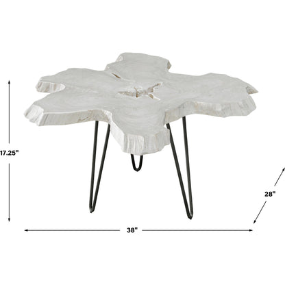 Trillium Coffee Table by Uttermost in bleached. Made from teak root with metal in a modern style.