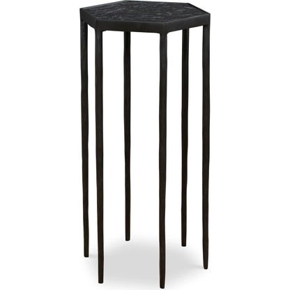 Aviary Hexagonal Accent Table by Uttermost in satin black, honed black marble. Made from marble, iron in a modern style.