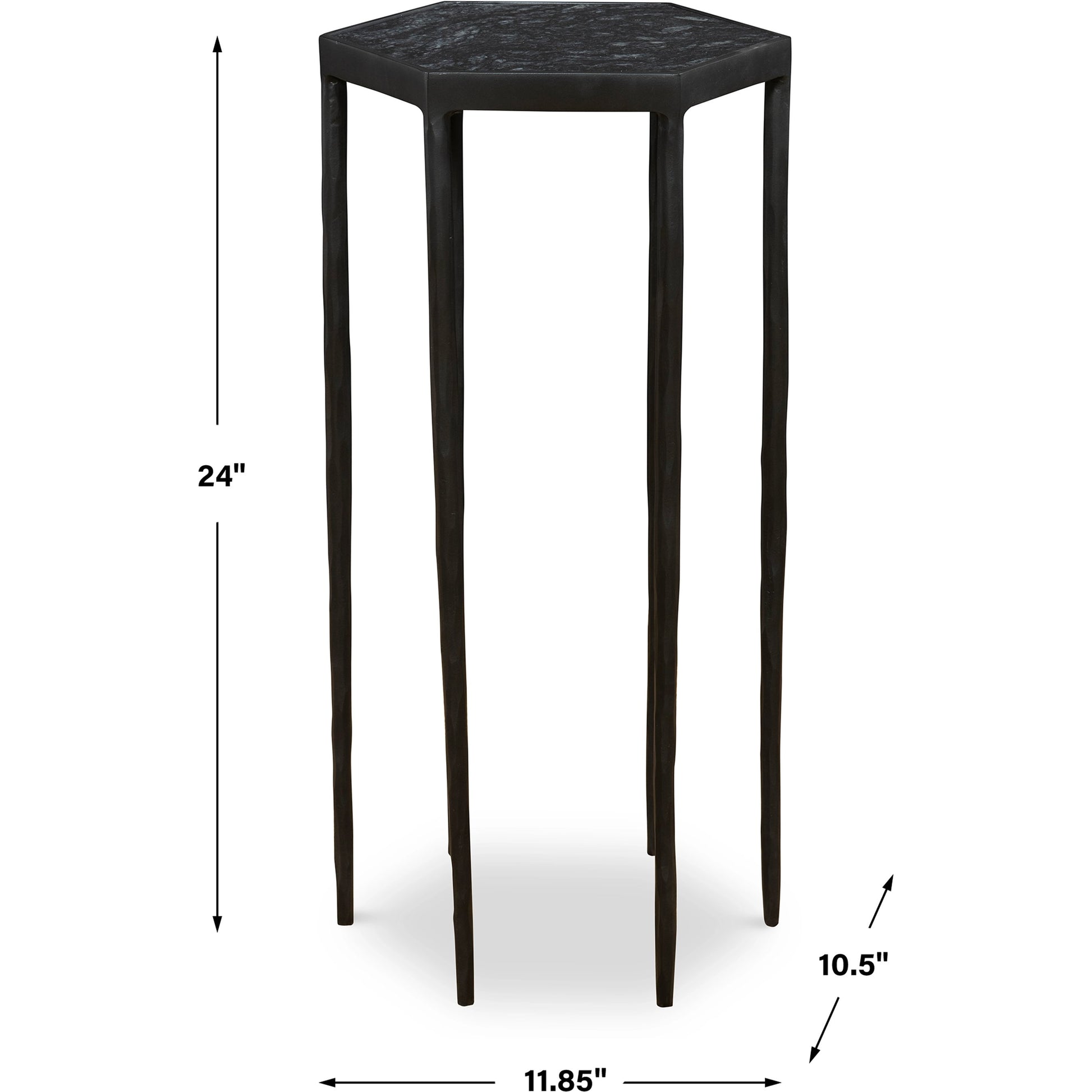 Aviary Hexagonal Accent Table by Uttermost in satin black, honed black marble. Made from marble, iron in a modern style.