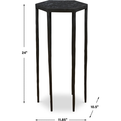 Aviary Hexagonal Accent Table by Uttermost in satin black, honed black marble. Made from marble, iron in a modern style.