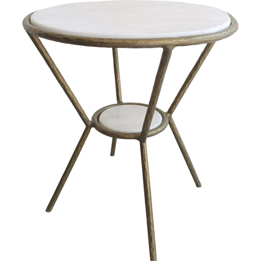 Refuge Side Table by Uttermost in antique gold. Made from marble, iron in a modern style.