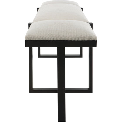 Triple Cloud Bench by Uttermost in white and black. Made from iron, mdf, polyester, foam in a modern style.