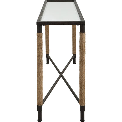 Braddock Console Table by Uttermost in natural, iron. Made from iron, mdf, mirror, rope in a modern style.