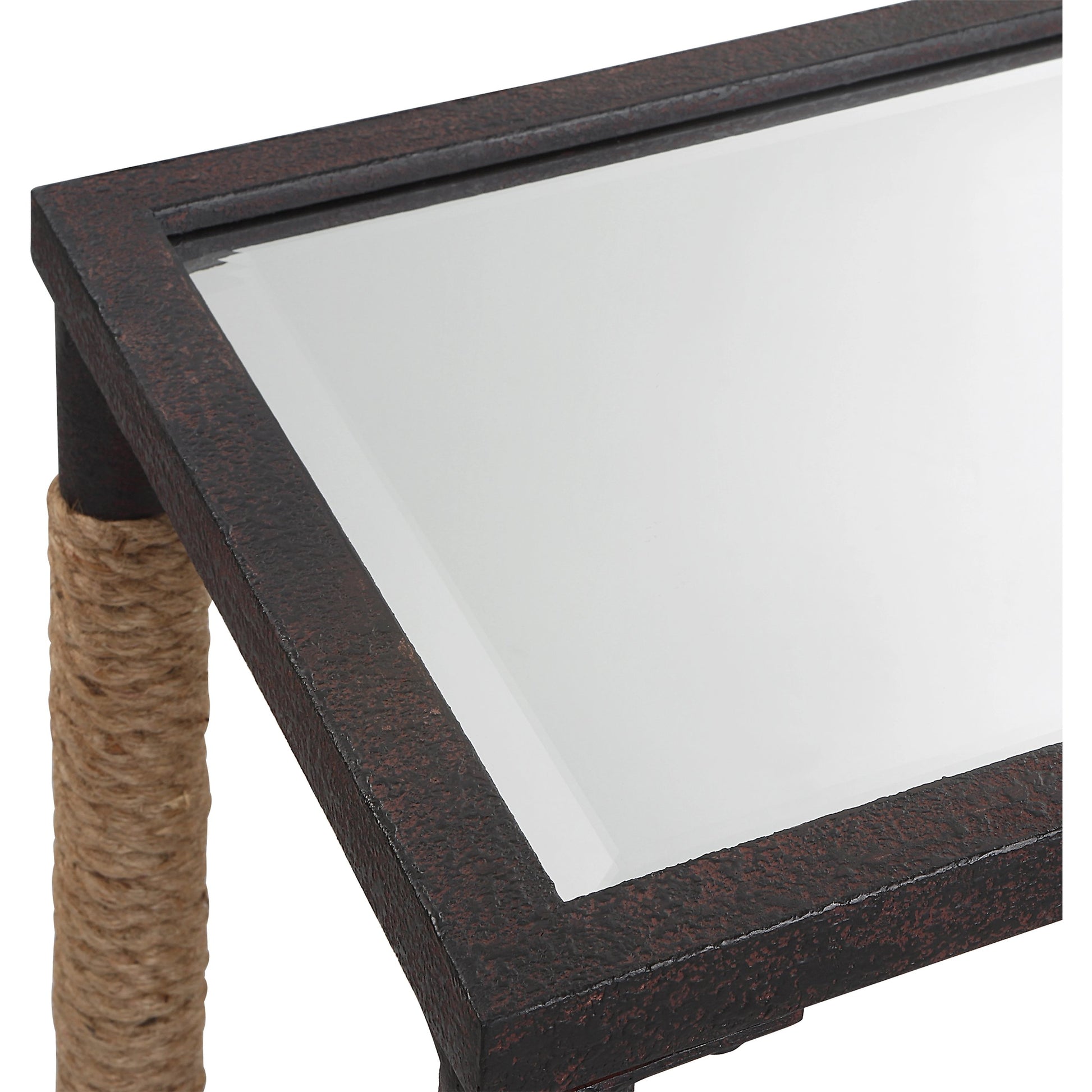 Braddock Console Table by Uttermost in natural, iron. Made from iron, mdf, mirror, rope in a modern style.