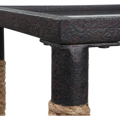 Braddock Console Table by Uttermost in natural, iron. Made from iron, mdf, mirror, rope in a modern style.