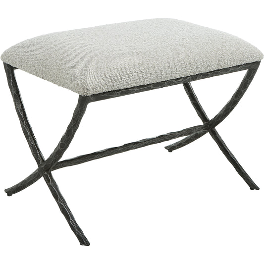 Brisby Fabric Bench by Uttermost in ivory, gray and charcoal. Made from cast iron, mdf, foam, fabric in a modern style.