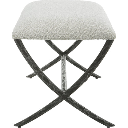 Brisby Fabric Bench by Uttermost in ivory, gray and charcoal. Made from cast iron, mdf, foam, fabric in a modern style.
