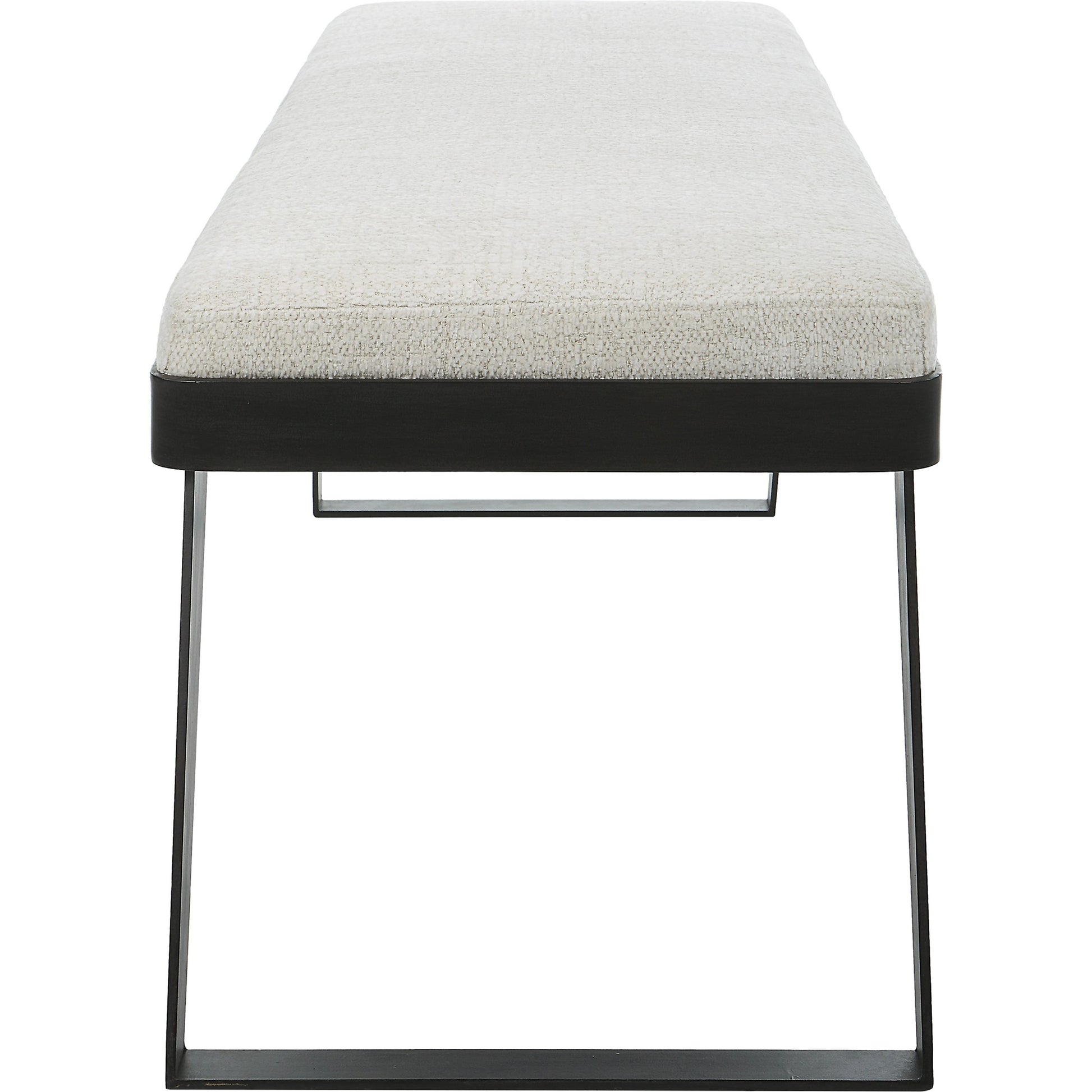Hover Bench by Uttermost in white and black. Made from iron, mdf, foam, fabric in a modern style.