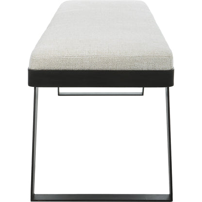 Hover Bench by Uttermost in white and black. Made from iron, mdf, foam, fabric in a modern style.