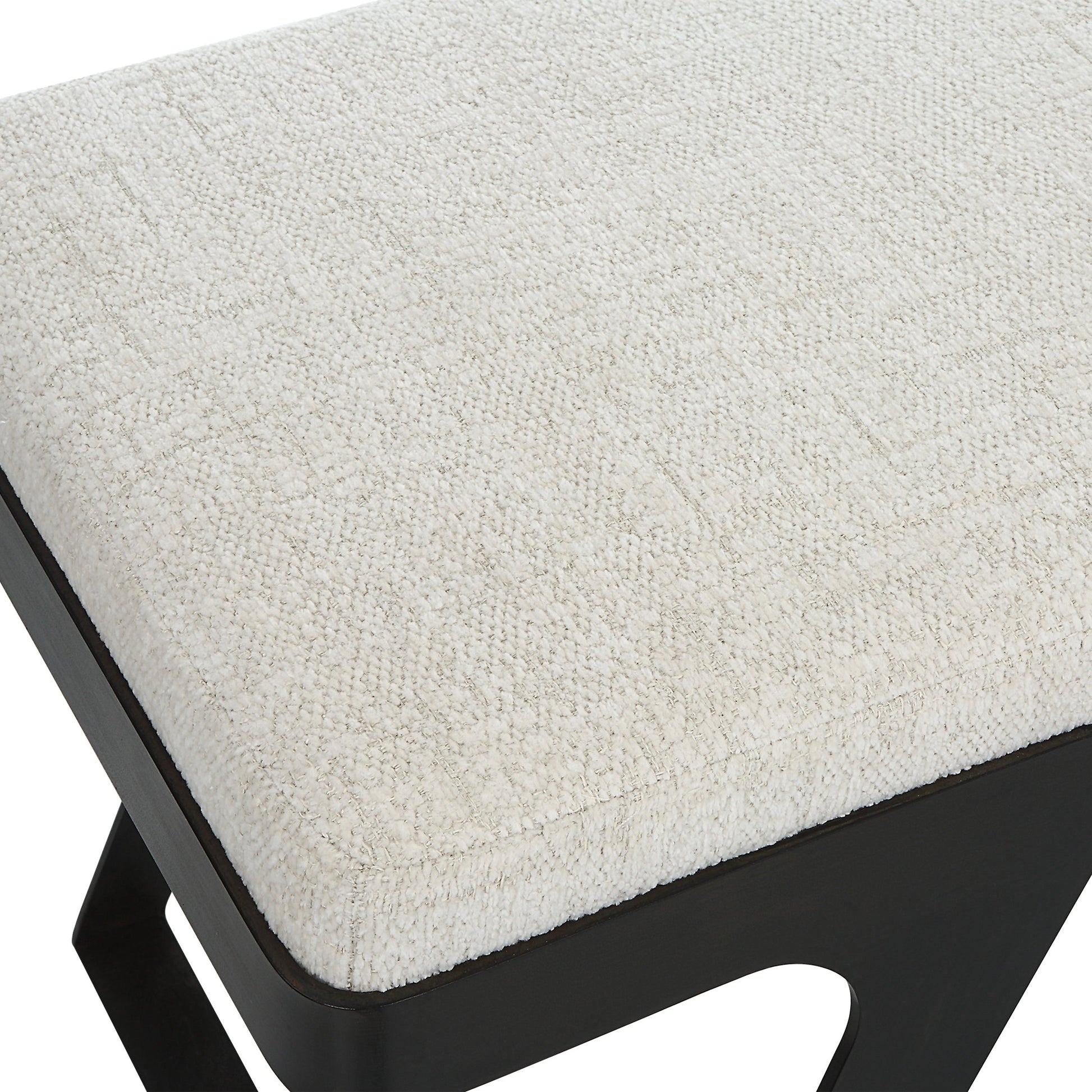 Hover Bench by Uttermost in white and black. Made from iron, mdf, foam, fabric in a modern style.