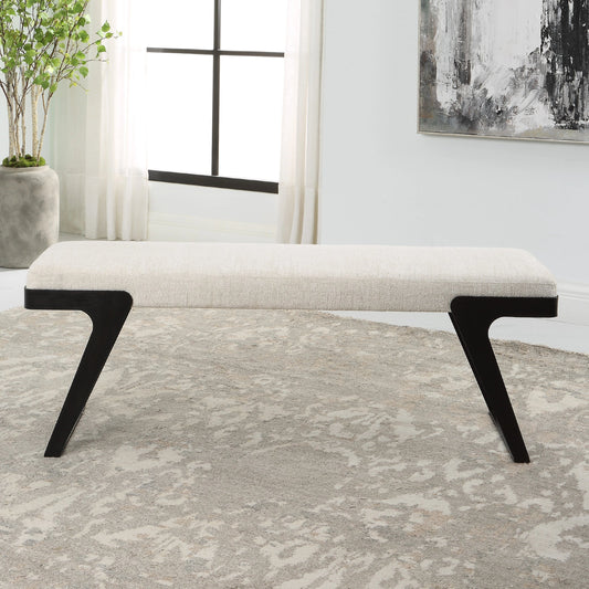 Hover Bench by Uttermost in white and black. Made from iron, mdf, foam, fabric in a modern style.