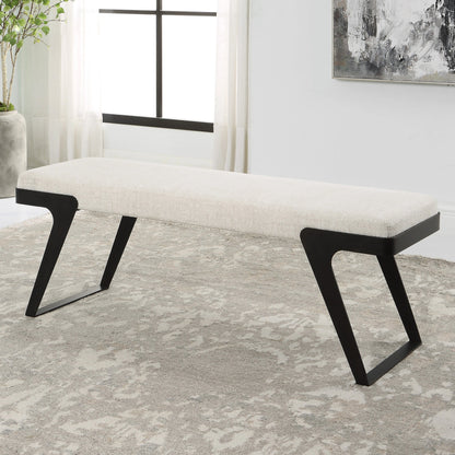 Hover Bench by Uttermost in white and black. Made from iron, mdf, foam, fabric in a modern style.