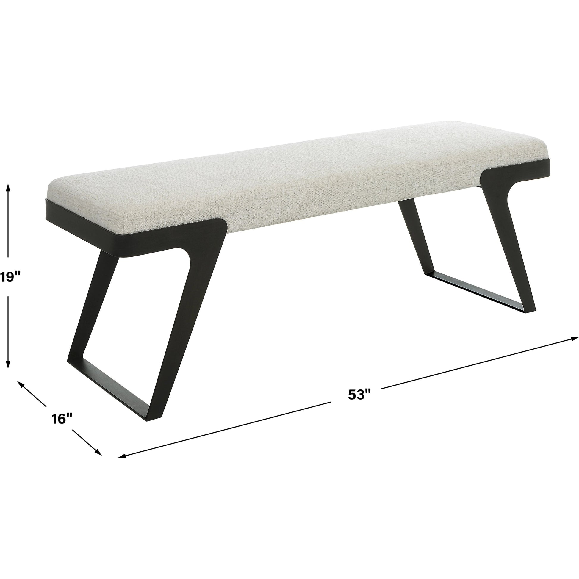 Hover Bench by Uttermost in white and black. Made from iron, mdf, foam, fabric in a modern style.