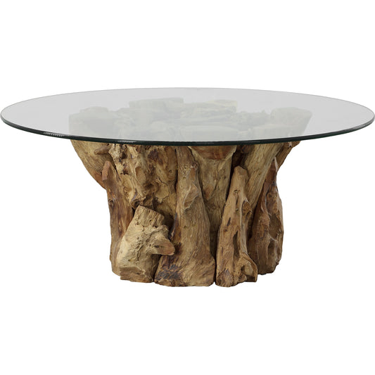 Driftwood Coffee Table by Uttermost. Made from teak root, glass in a rustic style.