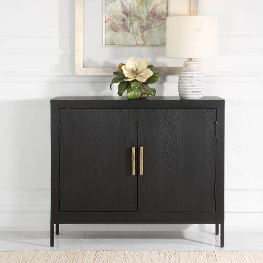 Front Range 2 Door Cabinet by Uttermost in dark ebony. Made from mdf, iron, fir, oak veneer in a transitional style.