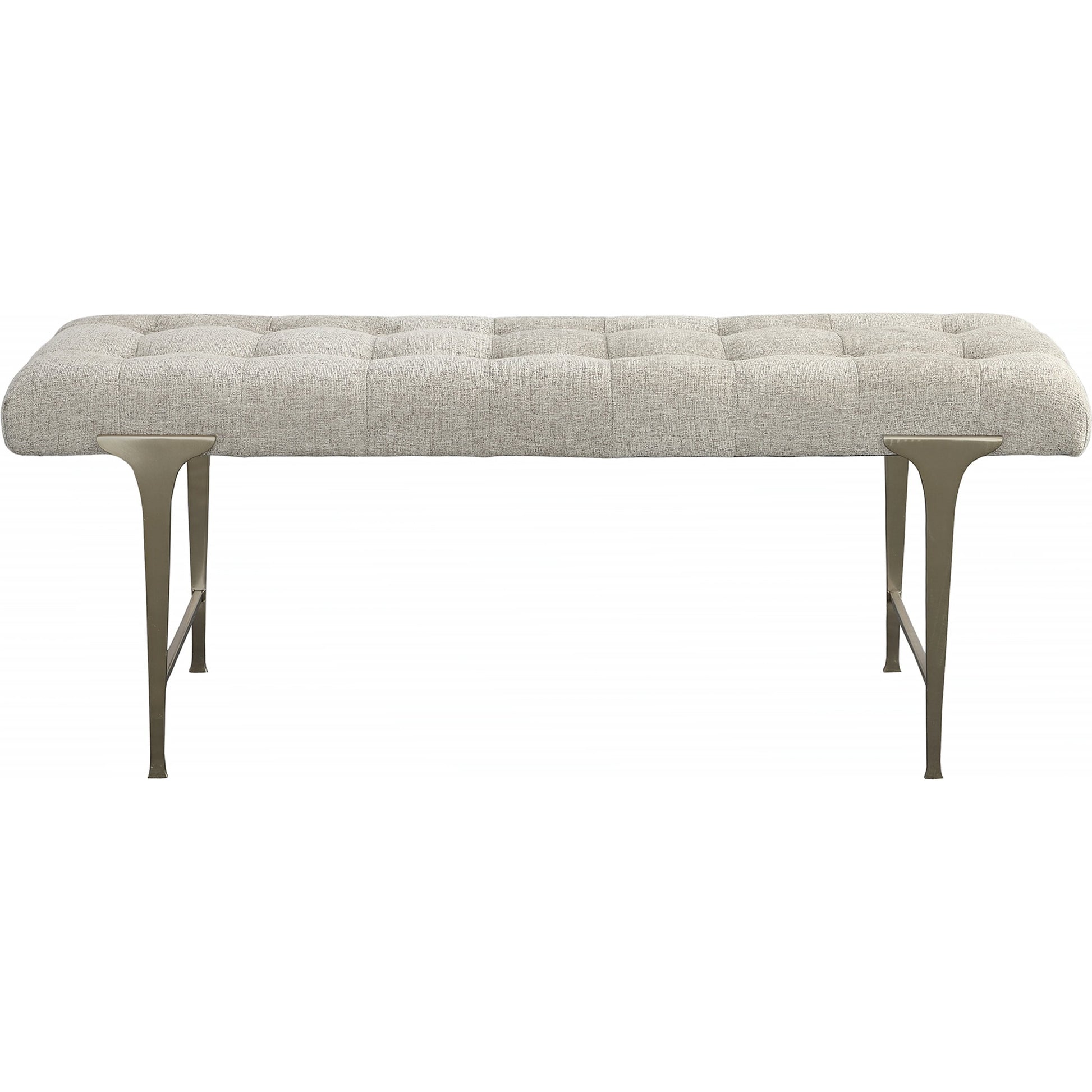 Imperial Bench by Uttermost in light gray and satin champagne. Made from iron, mdf, polyester, foam in a modern style.