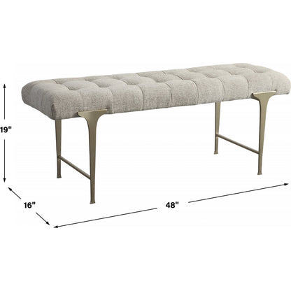 Imperial Bench by Uttermost in light gray and satin champagne. Made from iron, mdf, polyester, foam in a modern style.