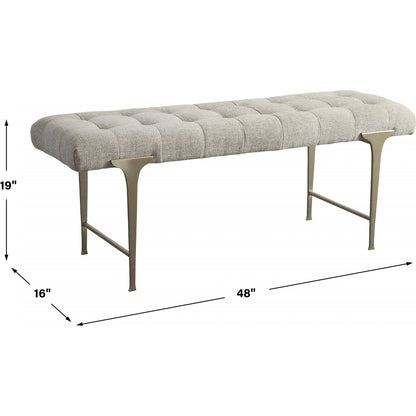 Imperial Bench by Uttermost in light gray and satin champagne. Made from iron, mdf, polyester, foam in a modern style.