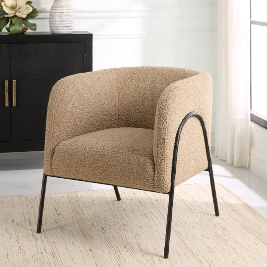 Jacobsen Shearling Accent Chair by Uttermost. Made from fabric, foam, plywood, iron in a modern style.