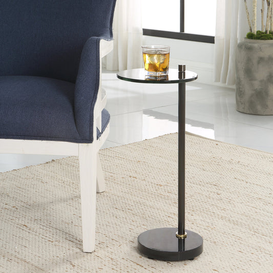 Steward Drink Table by Uttermost in black. Made from metal, marble in a modern style.