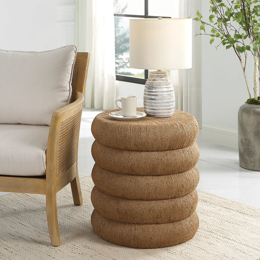 Capitan Side Table by Uttermost. Made from mdf, iron, rope in a cottage & farmhouse style.
