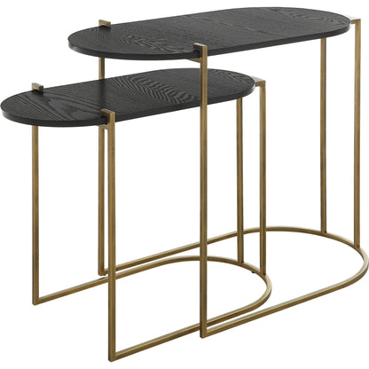 Aztec Nesting Tables by Uttermost in antique brass, ebony. Made from iron, mdf, ash in a modern style.
