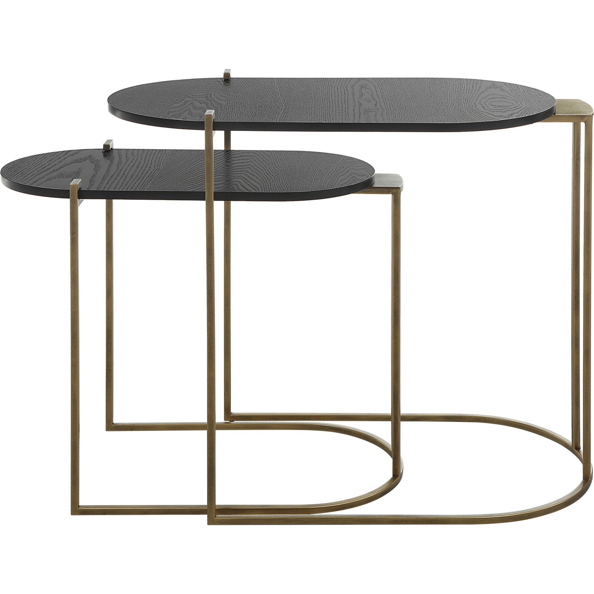 Aztec Nesting Tables by Uttermost in antique brass, ebony. Made from iron, mdf, ash in a modern style.