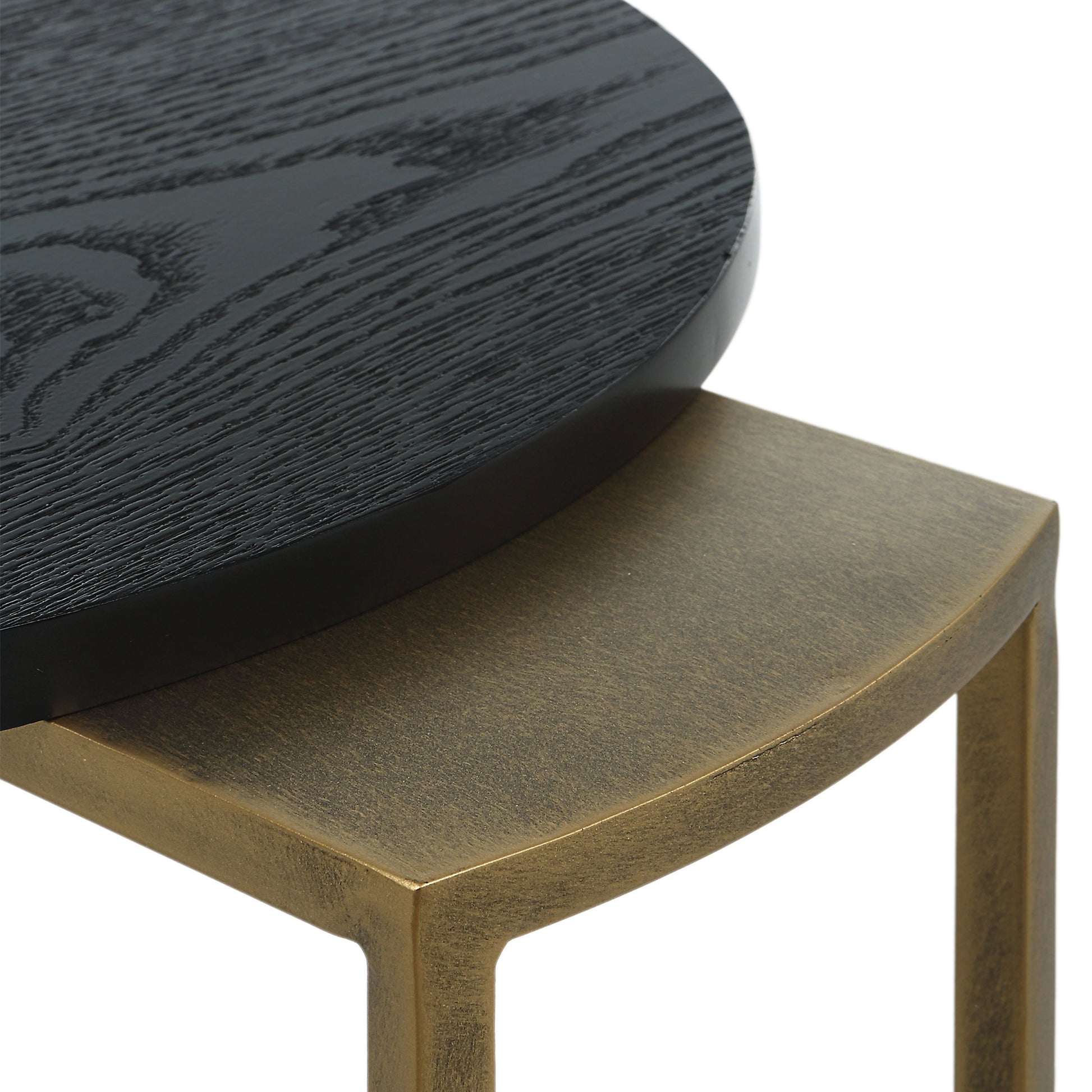 Aztec Nesting Tables by Uttermost in antique brass, ebony. Made from iron, mdf, ash in a modern style.