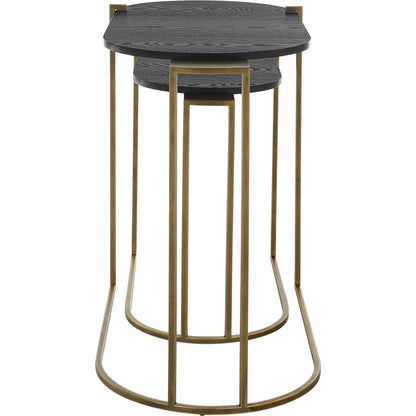 Aztec Nesting Tables by Uttermost in antique brass, ebony. Made from iron, mdf, ash in a modern style.