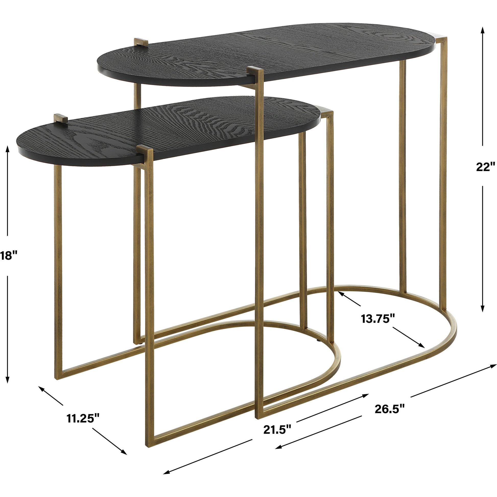 Aztec Nesting Tables by Uttermost in antique brass, ebony. Made from iron, mdf, ash in a modern style.