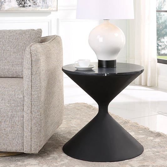 Time's Up Side Table by Uttermost in matte black. Made from resin, marble, iron in a modern style.
