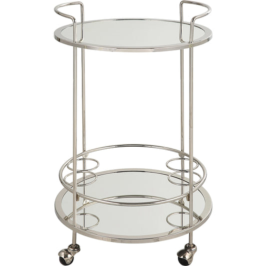 Spritz Bar Cart by Uttermost in polished chrome. Made from steel, mirror, mdf in a modern style.