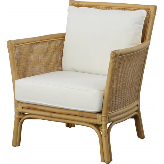 Pacific Armchair by Uttermost in natural, white. Made from rattan with foam, fabric in a coastal style.
