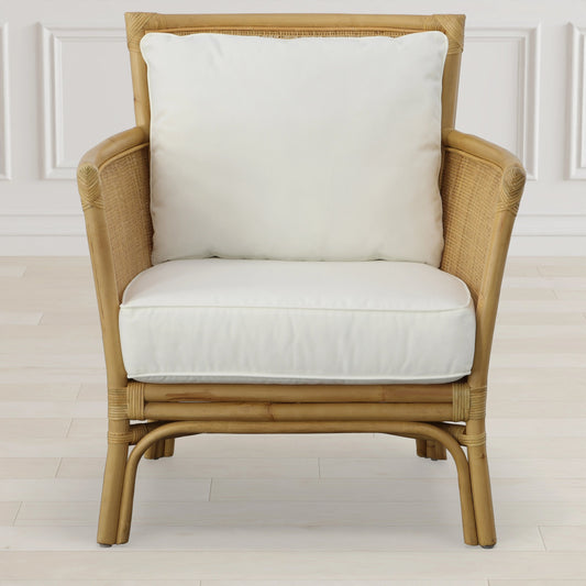 Pacific Armchair by Uttermost in natural, white. Made from rattan with foam, fabric in a coastal style.