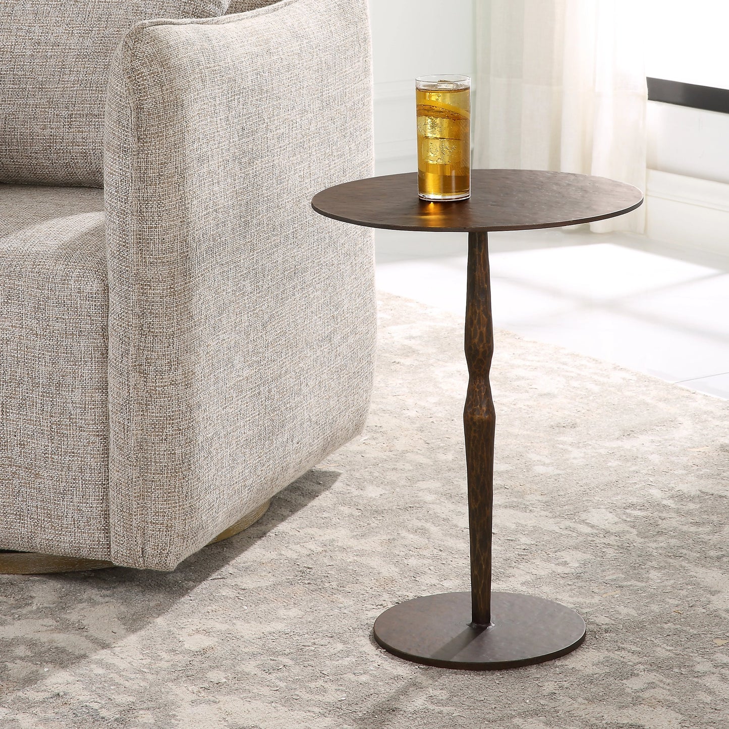 004 SI-1981299 | Lifestyle | Industria Accent Table by Uttermost in bronze. Made from iron in a modern style.