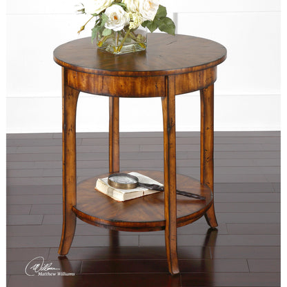 Carmel Round Lamp Table by Uttermost. Made from particle board, solid wood, veneer in a modern style.