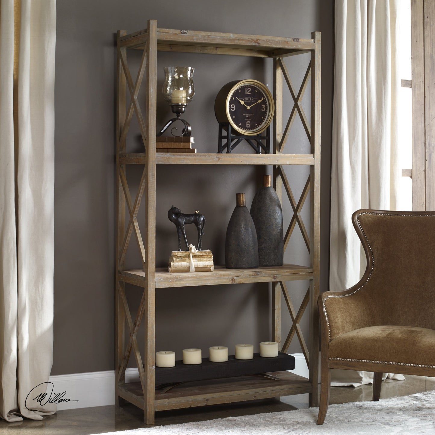 003 S-252966 | Additional Silo | Stratford Reclaimed Wood Etagere by Uttermost. Made from reclaimed fir in a cottage & farmhouse style.