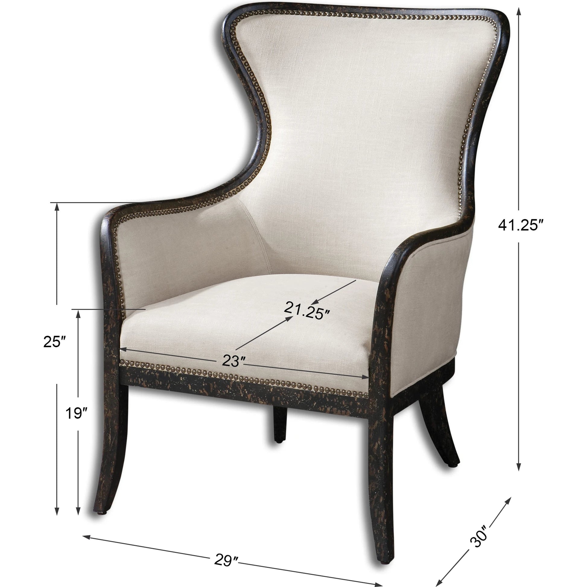 Sandy Wing Back Armchair by Uttermost. Made from wood, foam, fabric in a cottage & farmhouse style.