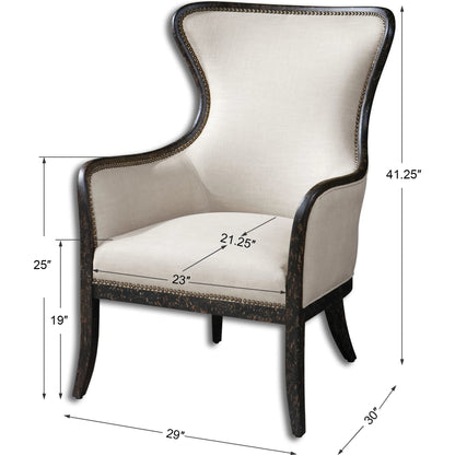 Sandy Wing Back Armchair by Uttermost. Made from wood, foam, fabric in a cottage & farmhouse style.