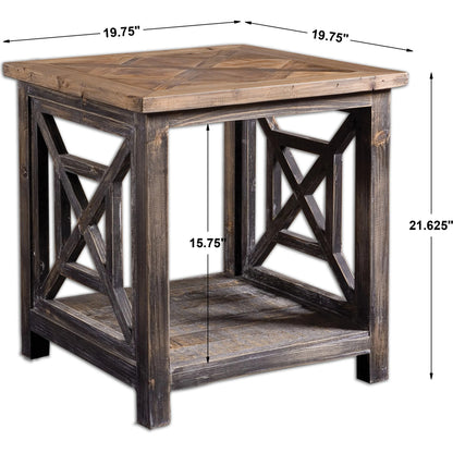 Spiro Reclaimed Wood End Table by Uttermost. Made from reclaimed fir in a cottage & farmhouse style.