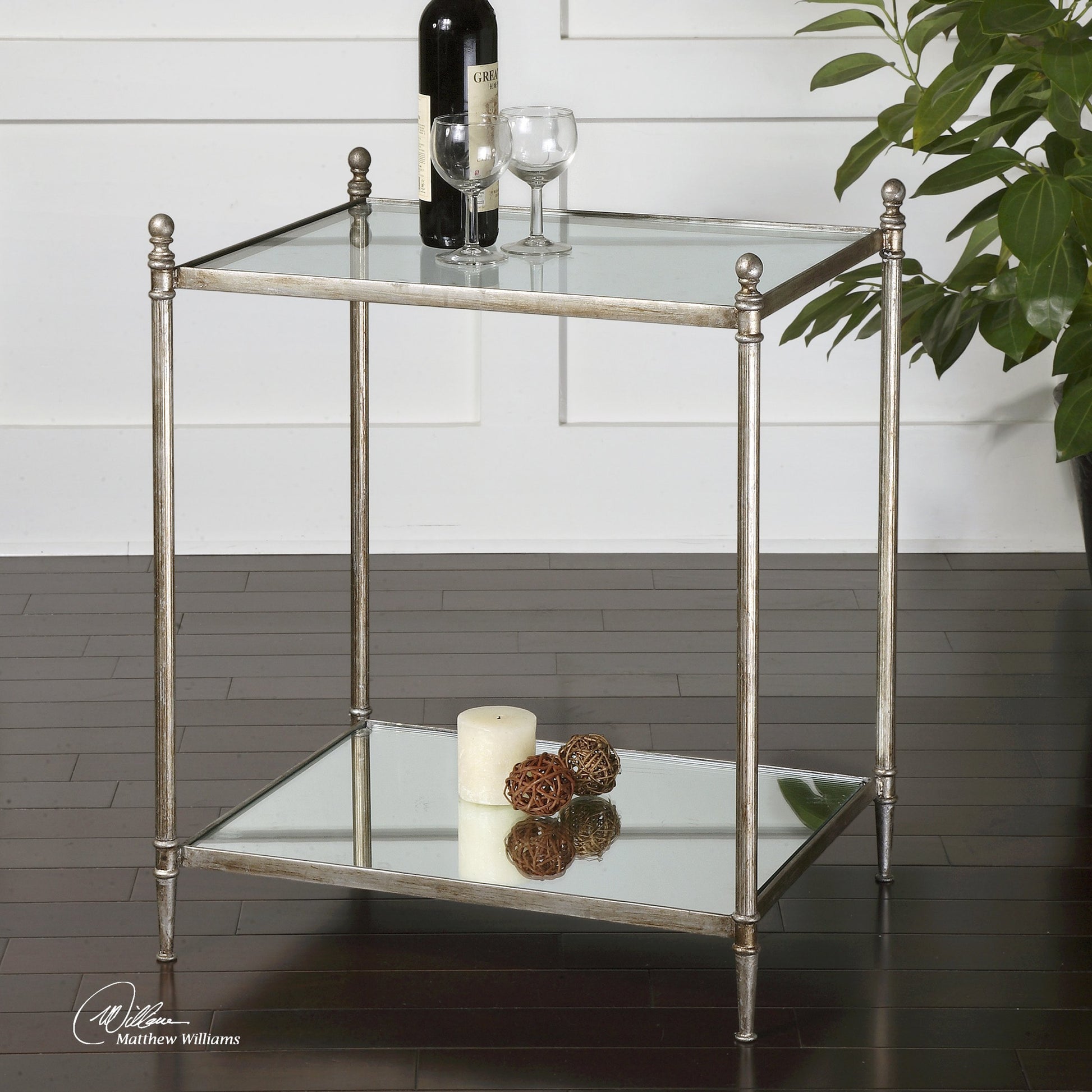 Gannon Mirrored Glass End Table by Uttermost. Made from metal, tempered glass, mirror in a modern style.