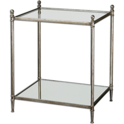 Gannon Mirrored Glass End Table by Uttermost. Made from metal, tempered glass, mirror in a modern style.